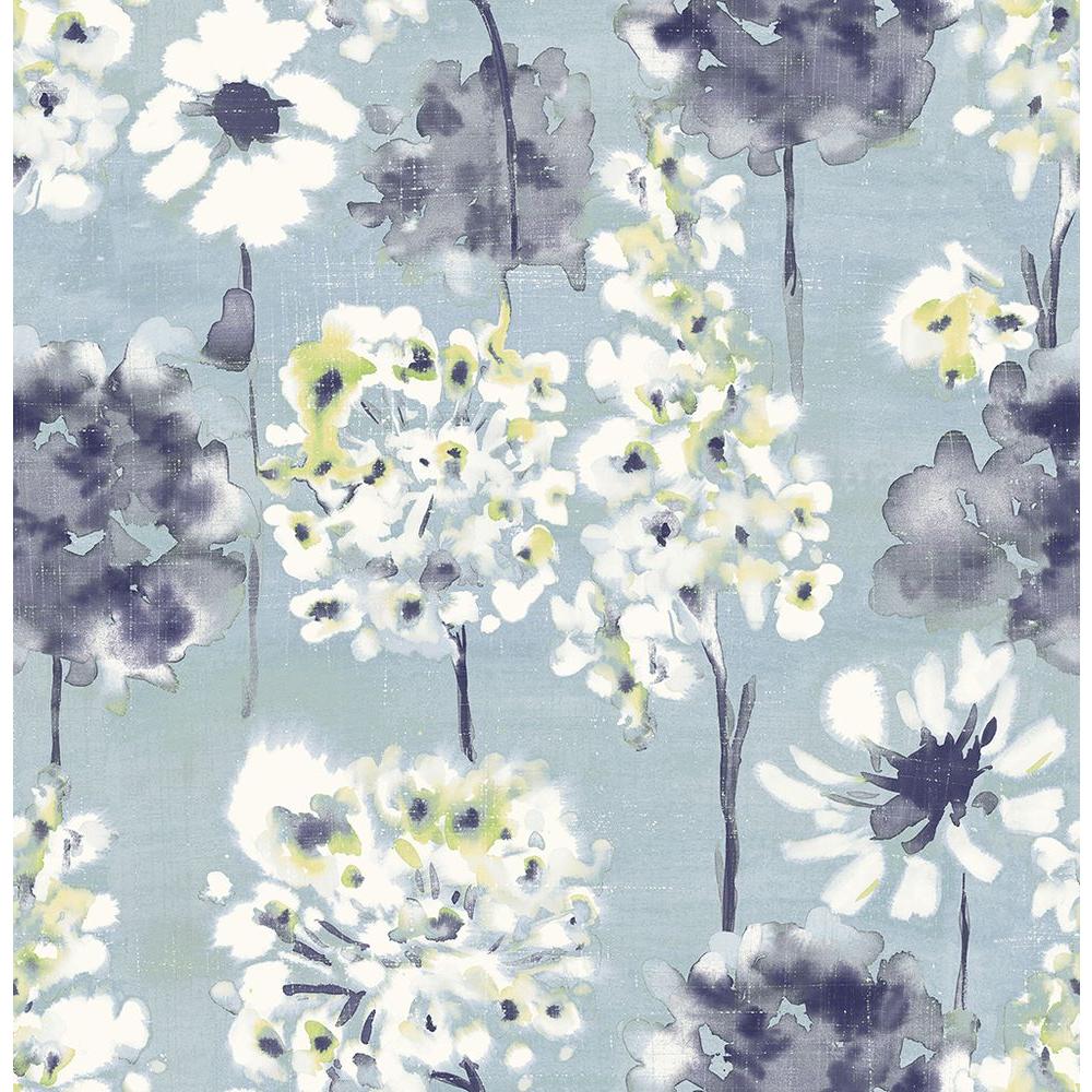 1000x1000 A Street Marilla Blueberry Watercolor Floral Wallpaper Sample 2656 - Watercolor Flower Wallpaper