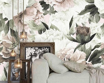 340x270 Floral Wallpaper Etsy - Watercolor Flower Wallpaper For Walls