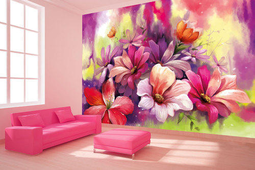 500x333 Multi Color Non Woven And Vinyl Floral Wallpaper With Fine Art - Watercolor Flower Wallpaper For Walls