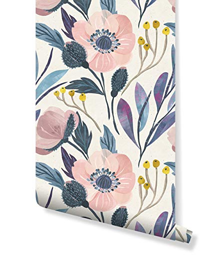 425x534 Temporary Self Adhesive Wallpaper With Watercolor Floral Pattern - Watercolor Flower Wallpaper For Walls