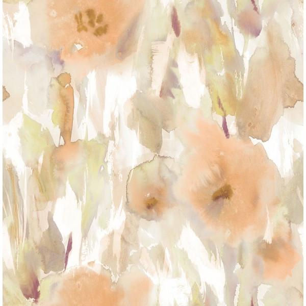 600x600 Watercolor Floral Wallpaper In Pale Orange, Gold, And Neutrals - Watercolor Flower Wallpaper For Walls
