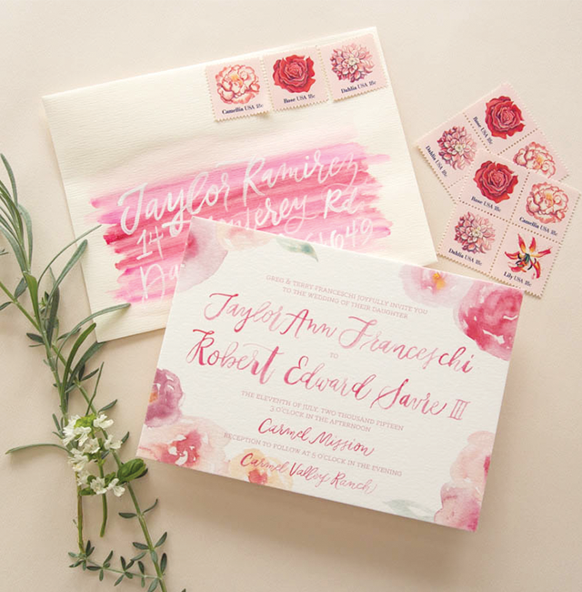 640x650 Pink Floral Watercolor Wedding Invitations - Watercolor Flower Wedding Invitations