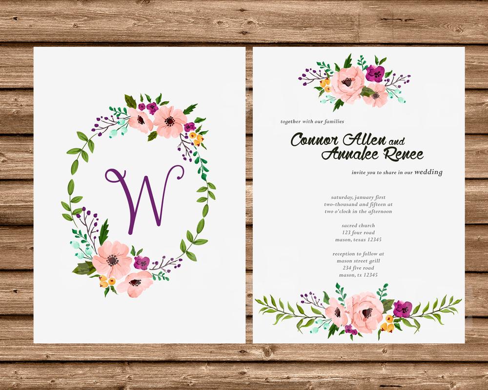 1000x800 Vintage Watercolor Flowers Wedding Invitation Suite Party Print - Watercolor Flower Wedding Invitations
