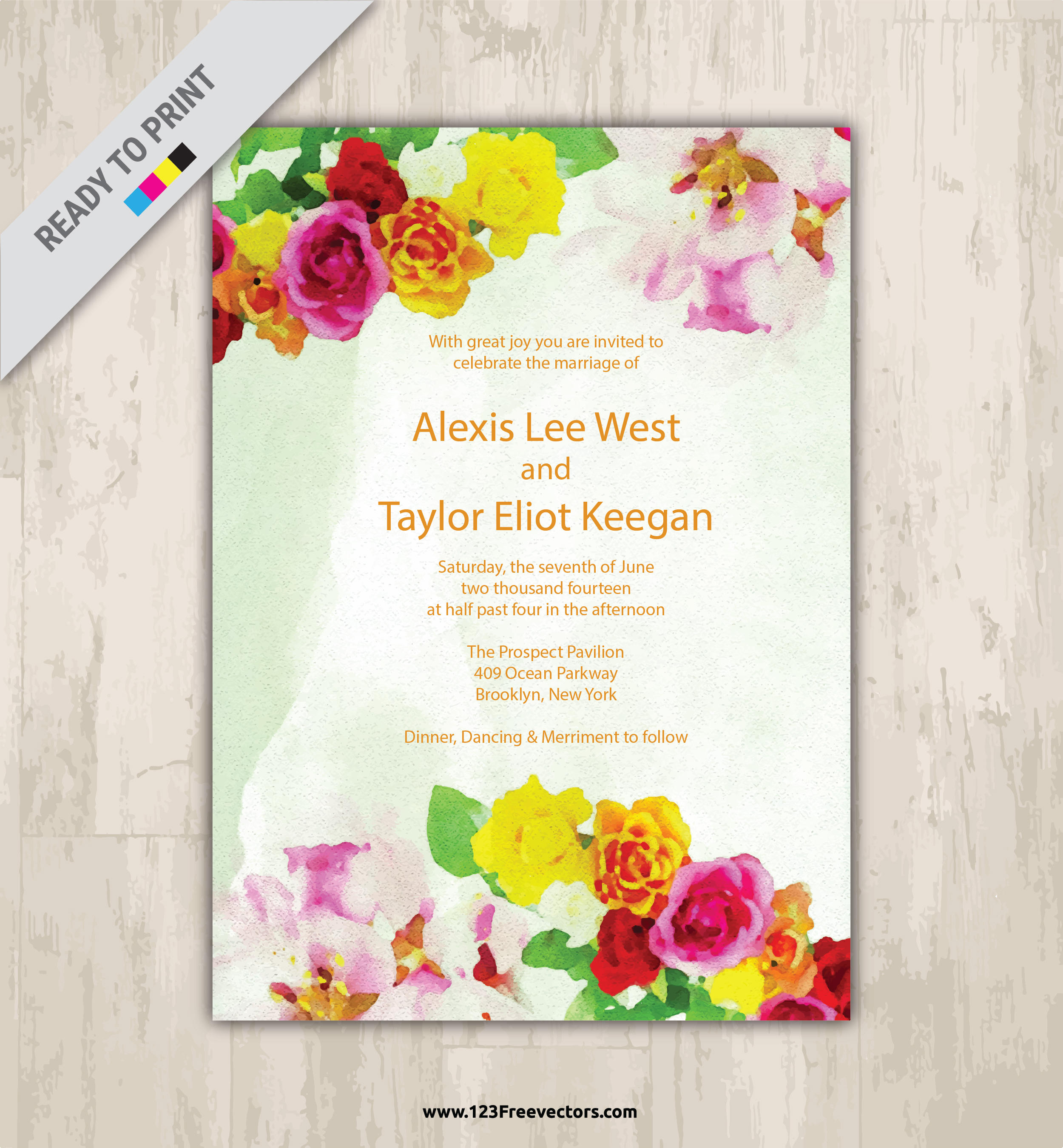 2500x2700 Watercolor Flower Wedding Invitation Vector Graphics 123freevectors - Watercolor Flower Wedding Invitations