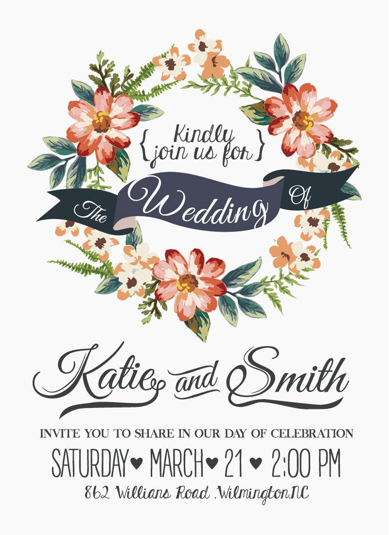 800x1100 Watercolor Flower Wedding Invitations Vector [Eps] - Watercolor Flower Wedding Invitations