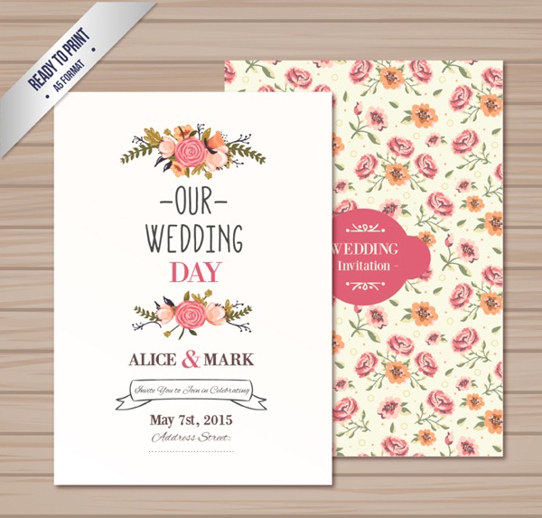600x573 Watercolor Flower Wedding Invitation Card Vector Graphics My - Watercolor Flower Wedding Invitations
