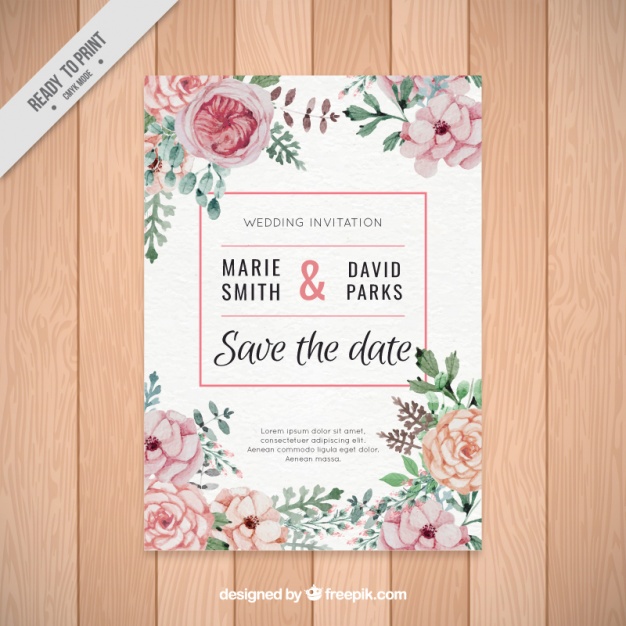 626x626 Beautiful Wedding Invitation Of Watercolor Flowers Vector Free - Watercolor Flower Wedding Invitations
