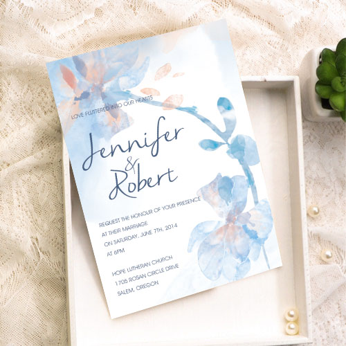 500x500 Romantic Dusty Blue And Soft Pink Watercolor Floral Wedding - Watercolor Flower Wedding Invitations