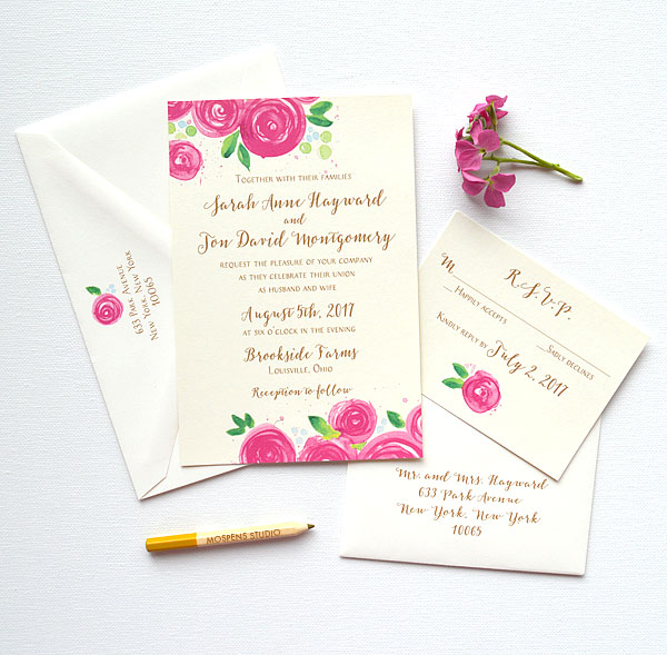 600x589 Floral Watercolor Wedding Invitations - Watercolor Flower Wedding Invitations