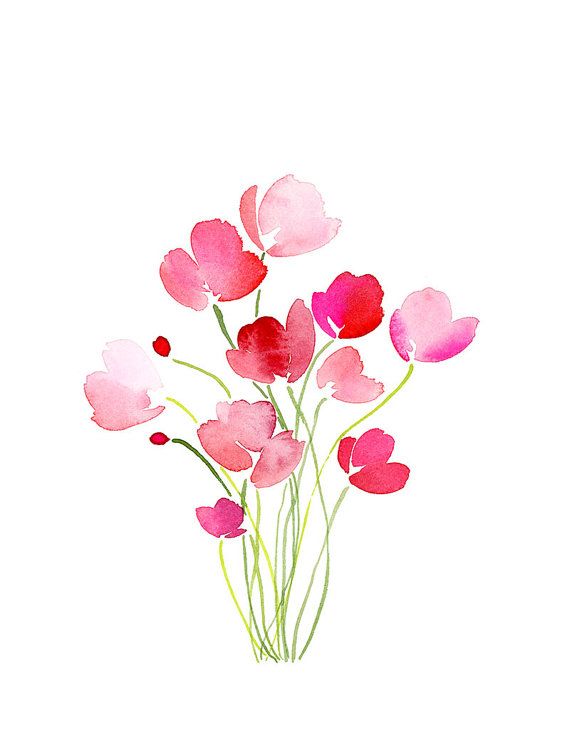 570x737 Handmade Watercolor Bouquet Of Tulips In Pink 8x10 Wall Art - Watercolor Flowers