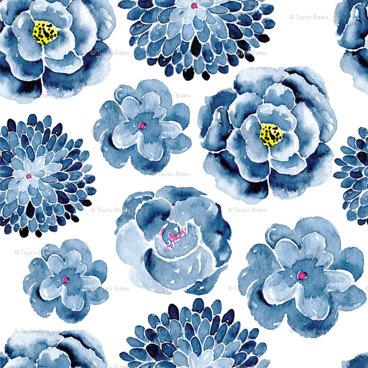 750x750 Navy Watercolor Flowers Wallpaper - Watercolor Flowers