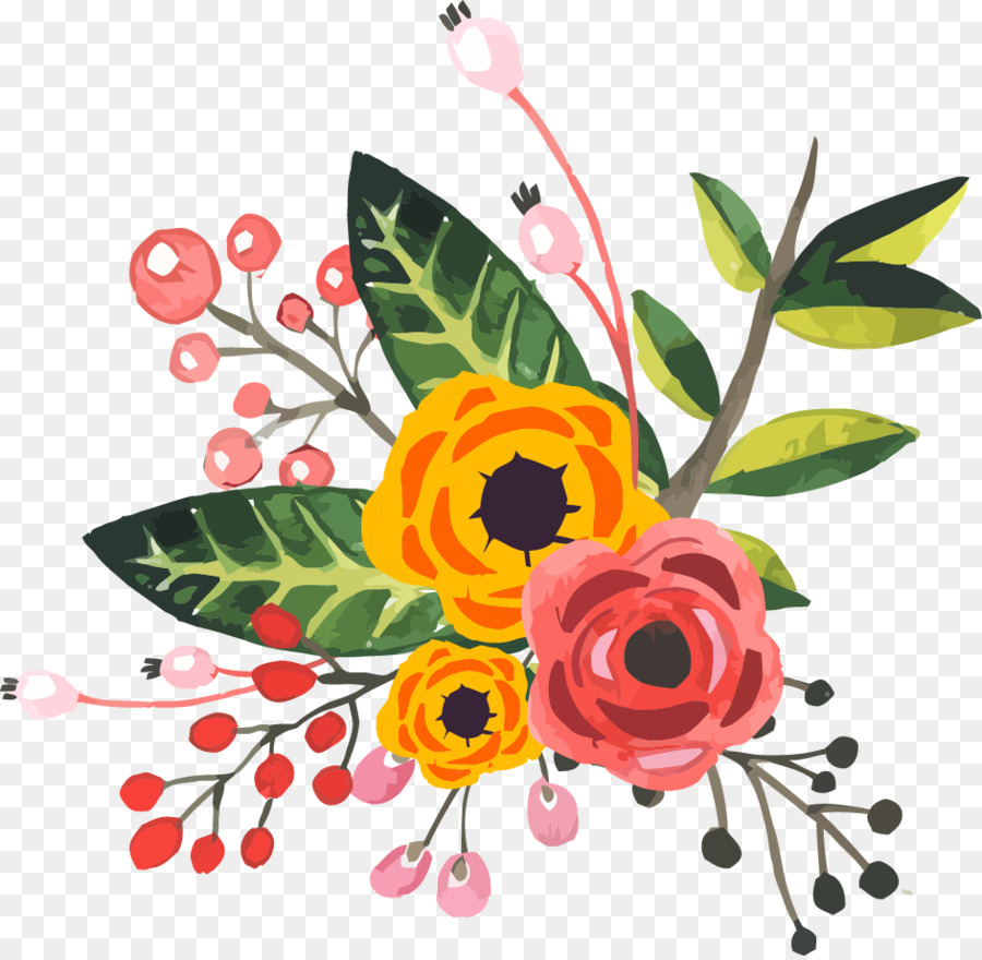 900x880 Flower Watercolor Painting - Watercolor Flowers And Butterflies