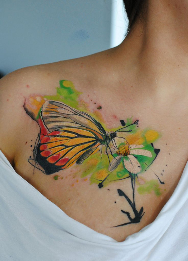 600x833 50 Butterfly Tattoos With Flowers For Women - Watercolor Flowers And Butterflies