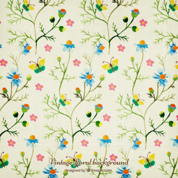 626x626 Watercolor Flowers And Butterflies Background Vector Premium - Watercolor Flowers And Butterflies