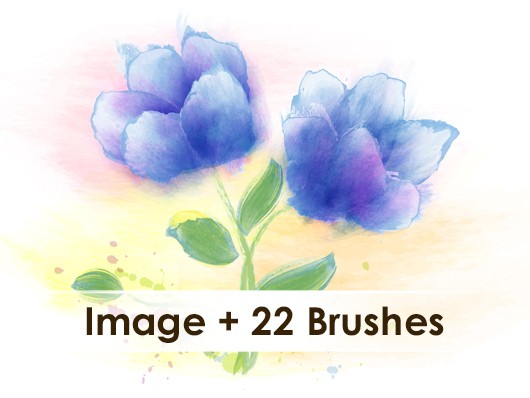 530x398 Vector - Watercolor Flowers Blue
