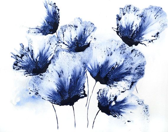 570x448 Watercolor Floral Blue Flower Painting Original By Galleryzooart - Watercolor Flowers Blue