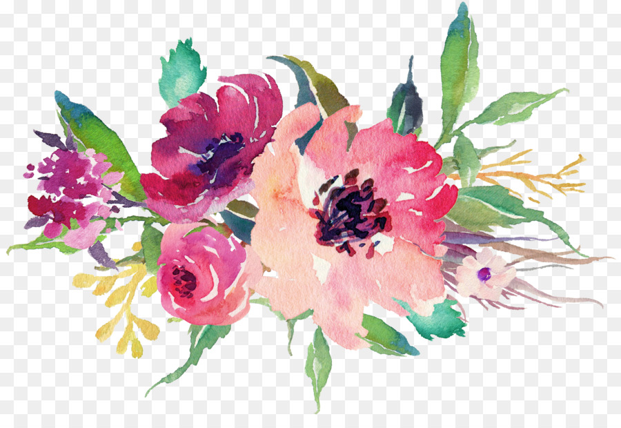 900x620 Paper Sticker Flower Watercolor Painting Wedding - Watercolor Flowers Pink