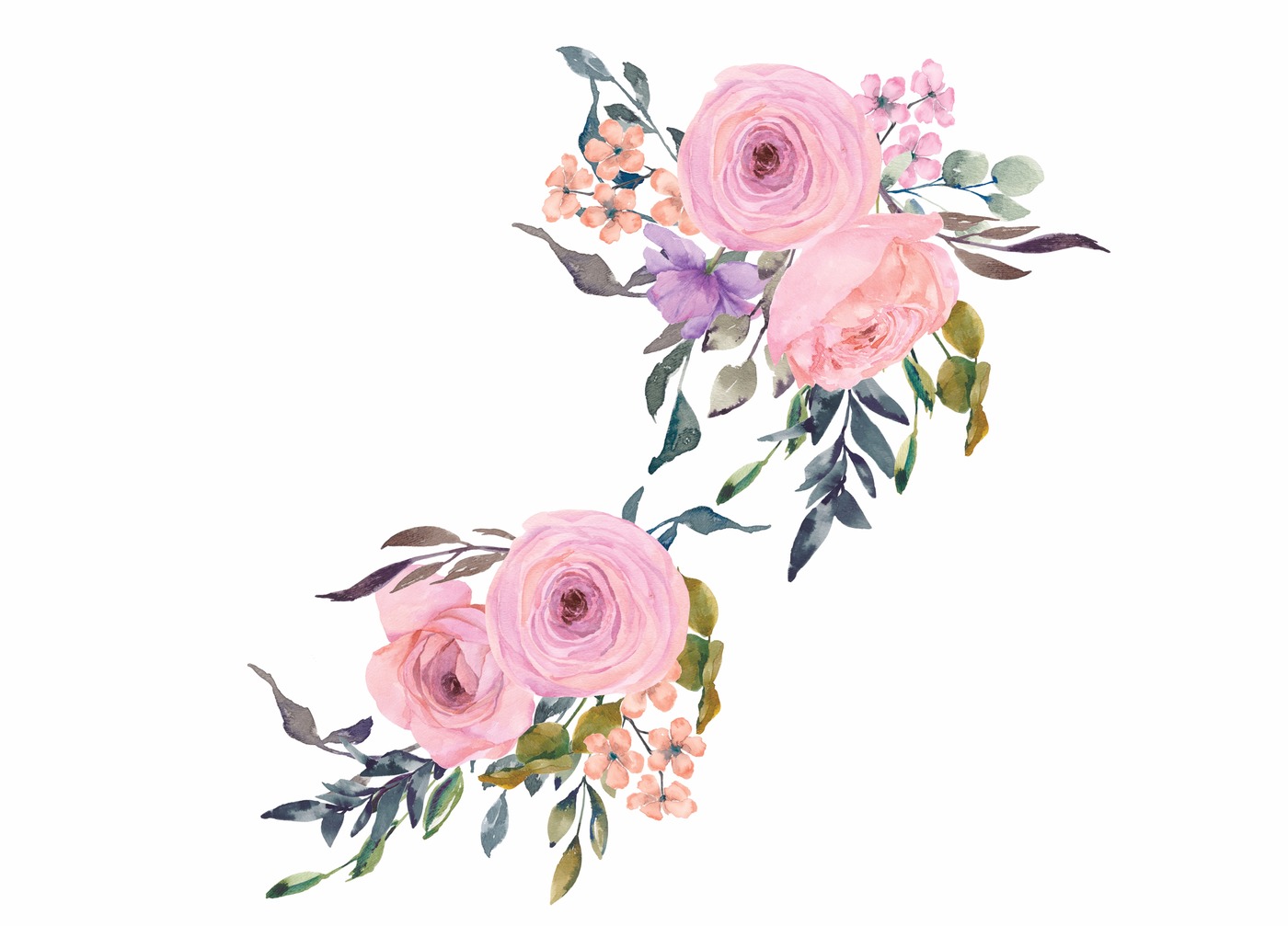 1400x1007 Pink Amp Blush Watercolor Flowers Clipart Art By Patishop Art - Watercolor Flowers Pink