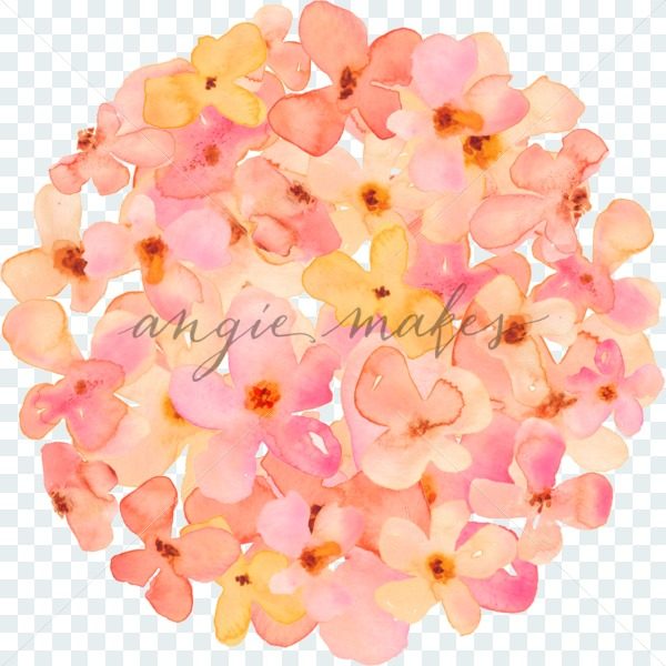600x600 Round Ball Of Pink, Yellow, And Orange Watercolor Flowers - Watercolor Flowers Pink