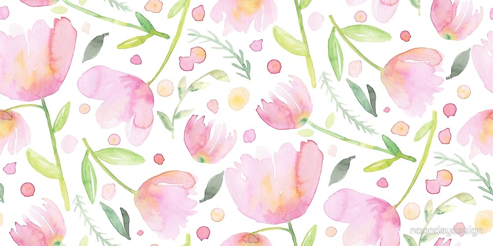 1000x500 Soft Pink Watercolor Flowers By Noondaydesign Redbubble - Watercolor Flowers Pink
