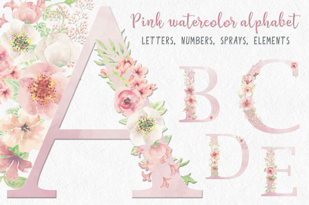 1056x701 Fancy Letters And Numbers In Pink Watercolor Flowers On Behance - Watercolor Flowers Pink
