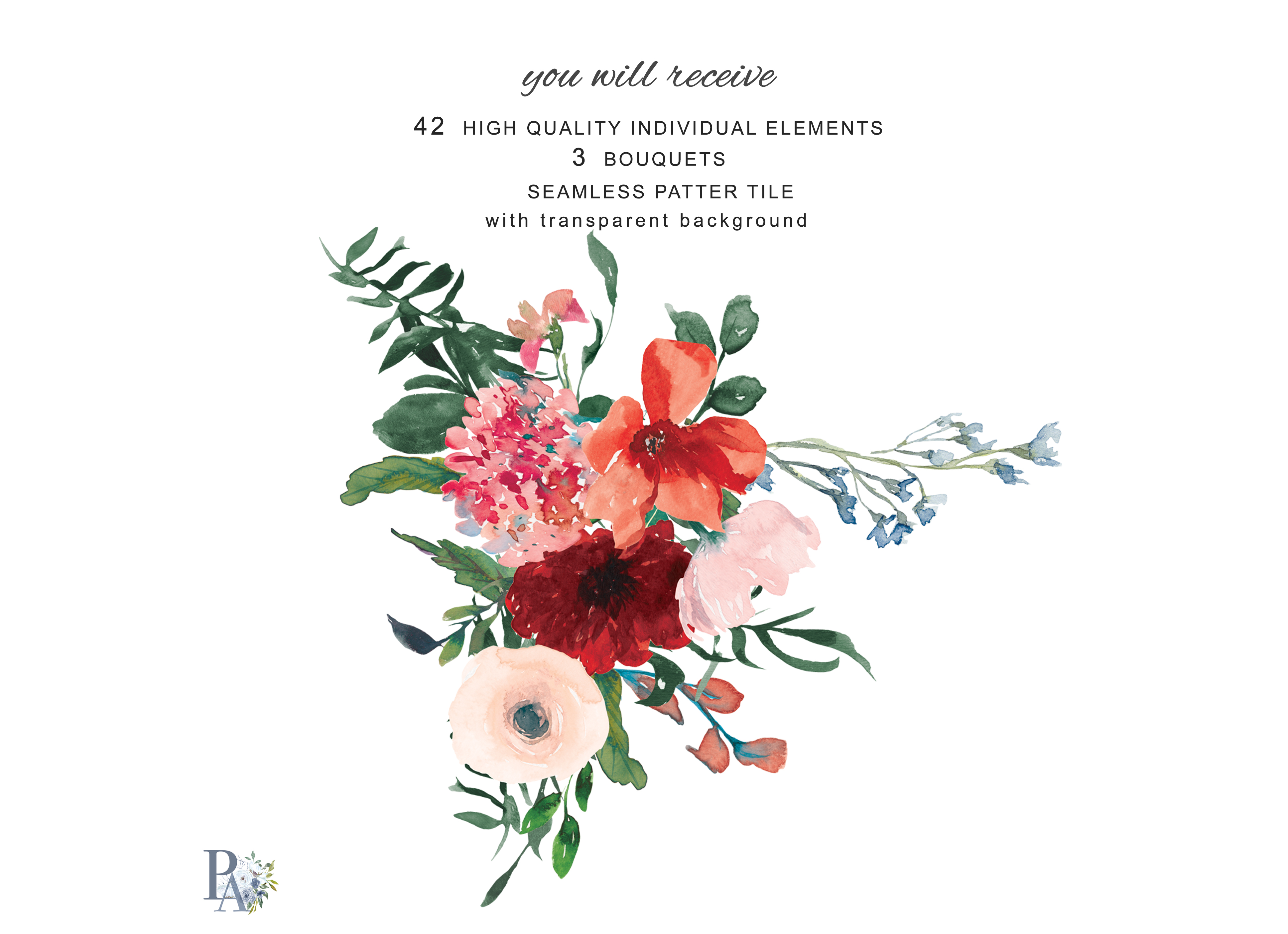 3874x2810 Hand Painted Watercolor Flowers Clip Ar Design Bundles - Watercolor Flowers Transparent