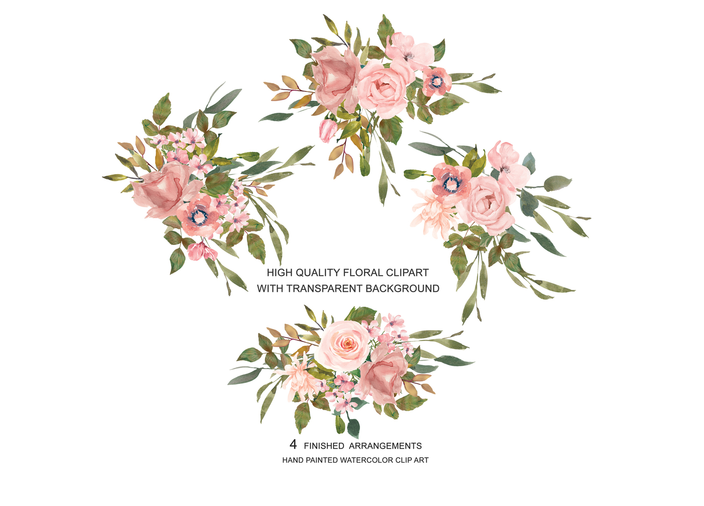 1400x1006 Watercolor Flower Clipart Blush Rose Gold Leaves Clipart By - Watercolor Flowers Transparent
