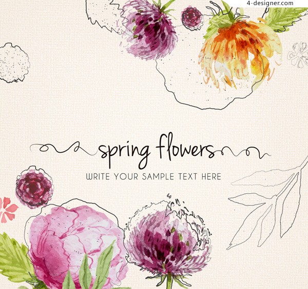 600x564 4 Designer Watercolor Flower Vector In Spring - Watercolor Flowers Vector
