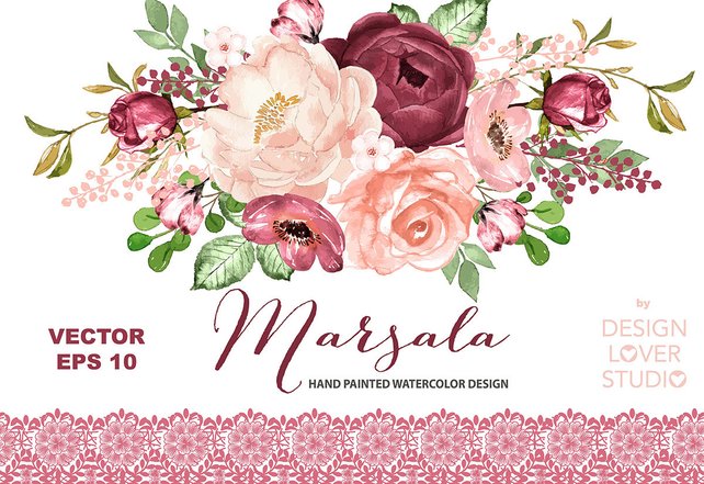 642x441 Vector Watercolor Marsala Dreams Design Spring Watercolor Etsy - Watercolor Flowers Vector