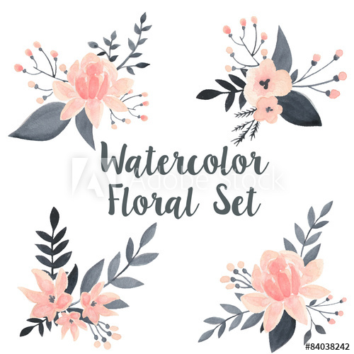 500x500 Watercolor Floral Vector Set With Flowers And Branch - Watercolor Flowers Vector