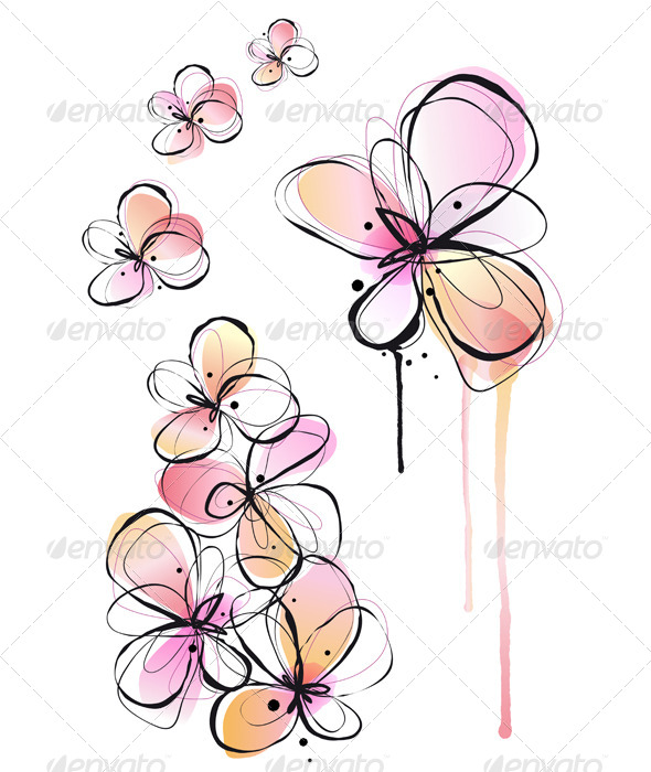 590x700 Abstract Watercolor Flowers, Vector By Amourfou Graphicriver - Watercolor Flowers Vector
