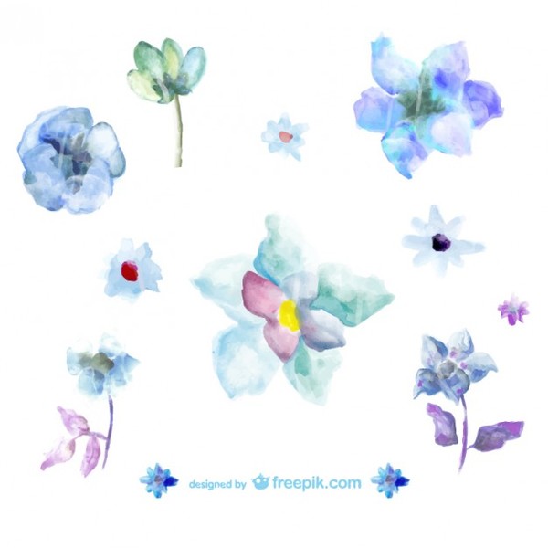 600x600 Blue Watercolor Flowers Illustrations Free Vector Free Vectors - Watercolor Flowers Vector