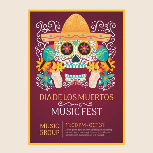 490x490 Watercolor Flyer Day Of Dead With Mexican Skull - Watercolor Flyer