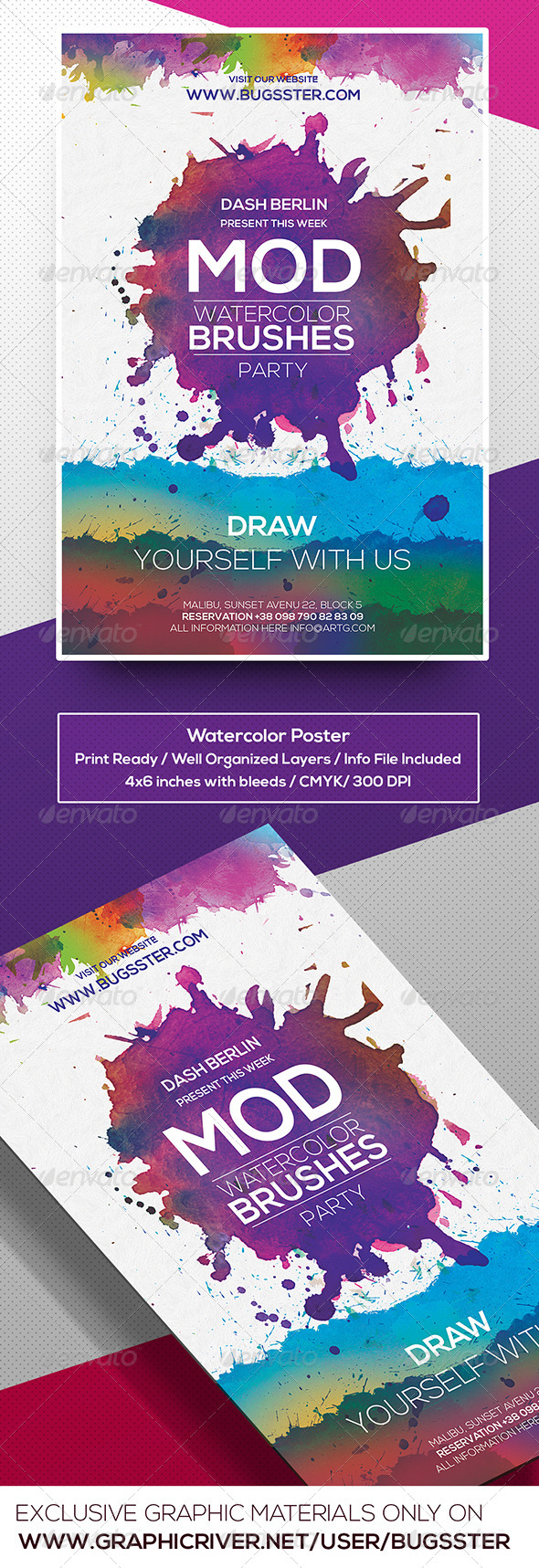 590x1717 Watercolor Flyer Poster Template By Bugsster Graphicriver - Watercolor Flyer