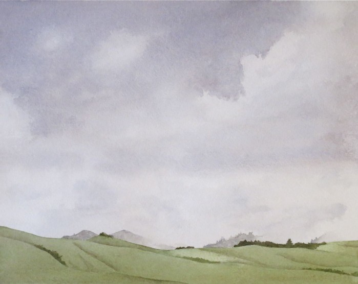 699x556 Mark Ropers Watercolor Artist, Markropersart Fog Lifts Off Olema Ridge - Watercolor Fog