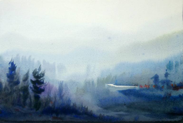 770x520 Mysterious Foggy Himalaya Landscape Watercolor On Paper Painting - Watercolor Fog