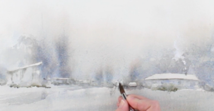 700x363 Foggy Morning Landscape - Watercolor Fog