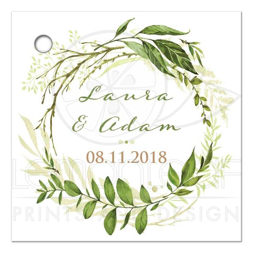 825x825 Personalized Watercolor Greenery Foliage Wreath Wedding Favor Tag - Watercolor Foliage