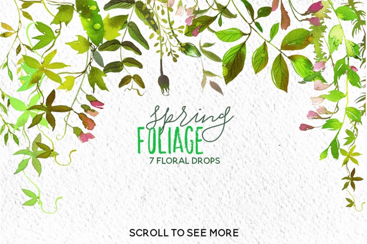 720x479 Spring Foliage Watercolor Clip Art Set By Whiteheartdesign - Watercolor Foliage