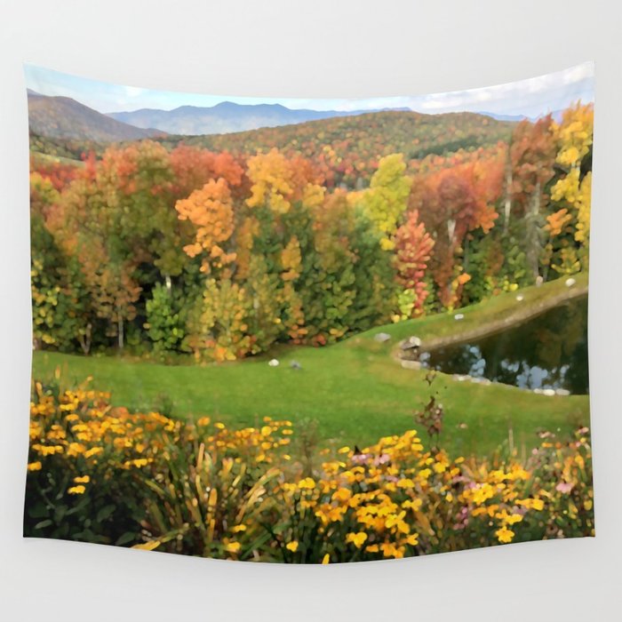700x700 Vermont Foliage Watercolor Wall Tapestry By Vermontgreetings - Watercolor Foliage