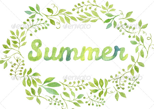 590x420 Watercolor Foliage Wreath With The Word Summer By Helga Wigandt - Watercolor Foliage