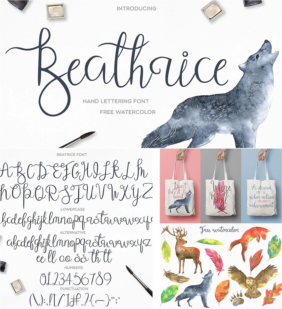 1200x1314 Beathrice Hand Made Font With Watercolor Elements Free Download - Watercolor Font Free