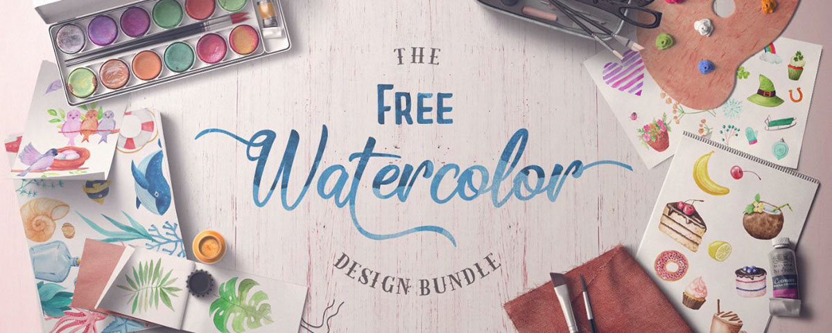 1200x481 Free Watercolor Design Bundle On Behance - Watercolor Font Free