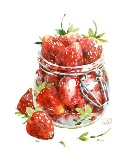 450x519 Strawberries Class In 2018 Watercolor, Food - Watercolor Food