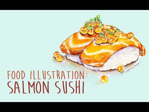 480x360 Watercolor Food Illustration Sushi - Watercolor Food
