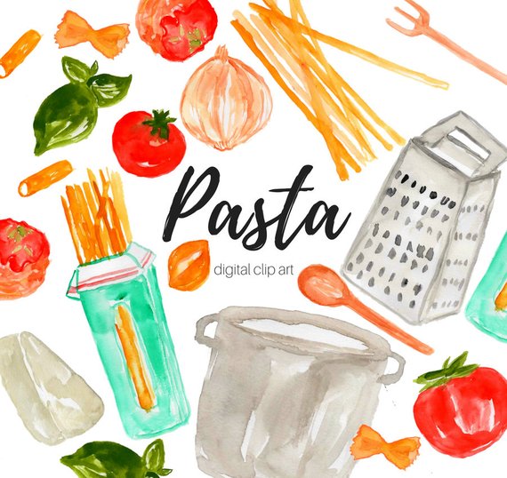 570x538 Watercolor Food Clipart Pasta Clipart Spaghetti Clipart Etsy - Watercolor Food