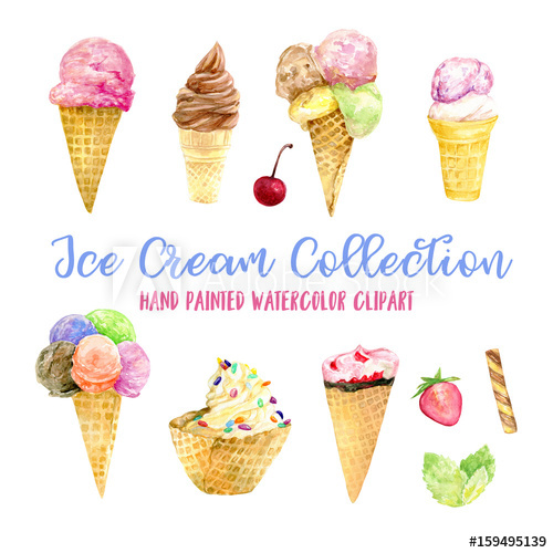 500x500 Ice Cream Watercolor Illustration, Ice Cream Watercolor Clip Art - Watercolor Food Art