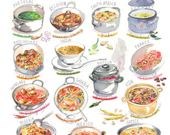 340x270 Year Of Dogs Watercolor Food Illustration Kitchen Art Print - Watercolor Food Art