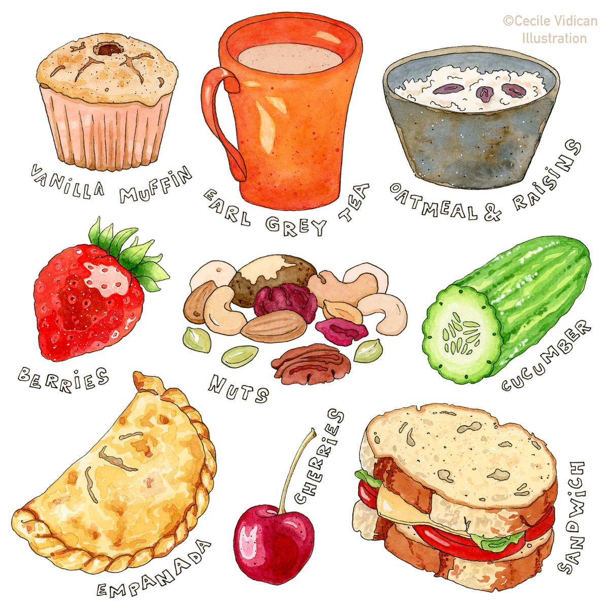 1200x1200 Cecile Vidican On Twitter Drawing What I - Watercolor Food Art