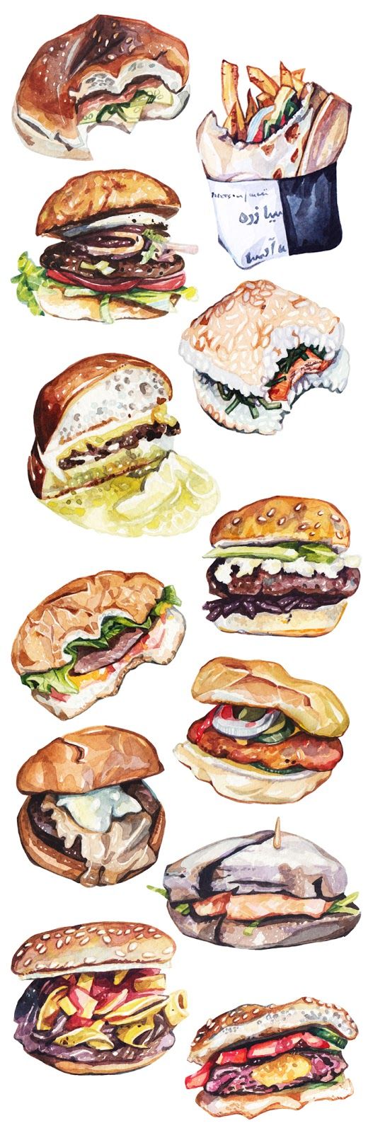 520x1600 Drawn Food Watercolor - Watercolor Food Illustrations